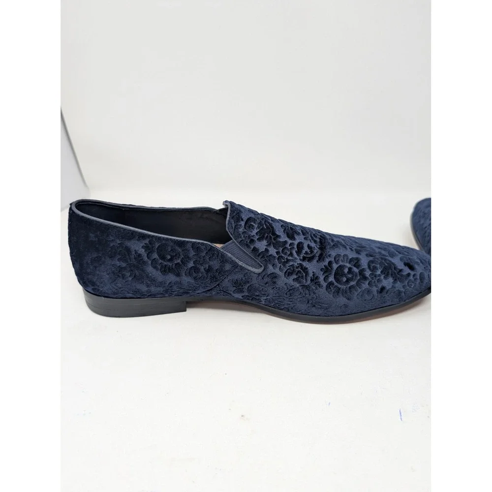 Robert Graham Renegade Velvet Loafers Mens Size 9 Blue Floral Skull Embossed